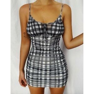 Tiger Mist Dress Ella Bodycon Mini Gingham Black and White XL